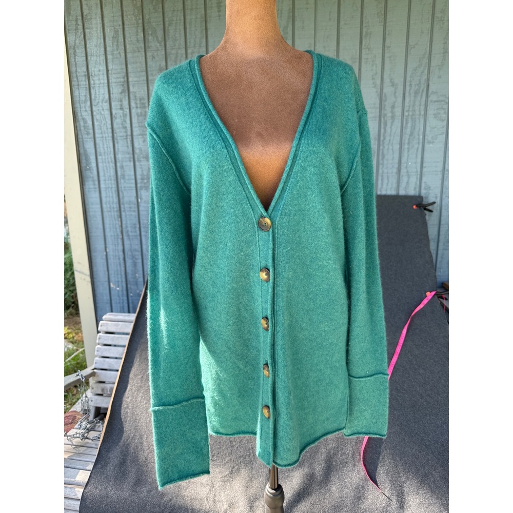 Free People 100% Cashmere V-Neck Cardigan Teal Green Small OB1505558